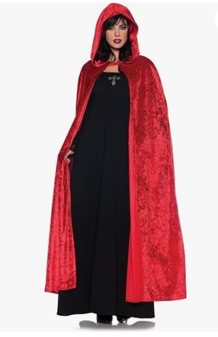 Unbranded Red / Black Reversable Velvet Hooded Long Cloak